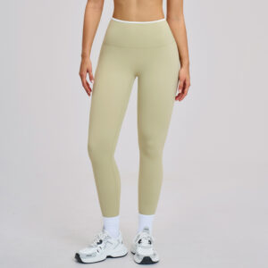 Nude-Feel Yoga Pants High-Waist Contrasting Color Quick-Dry Trousers