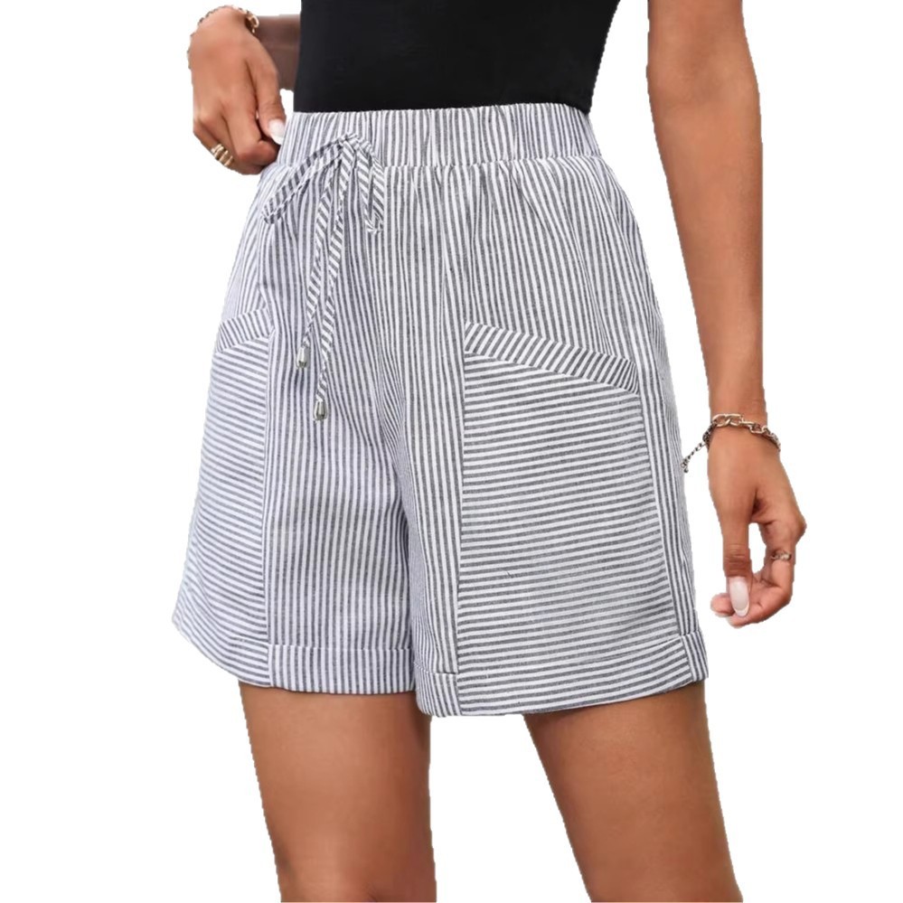 Women's Striped Casual Elastic-waist Shorts 2 Women's Striped Casual Elastic-waist Shorts - Image 2