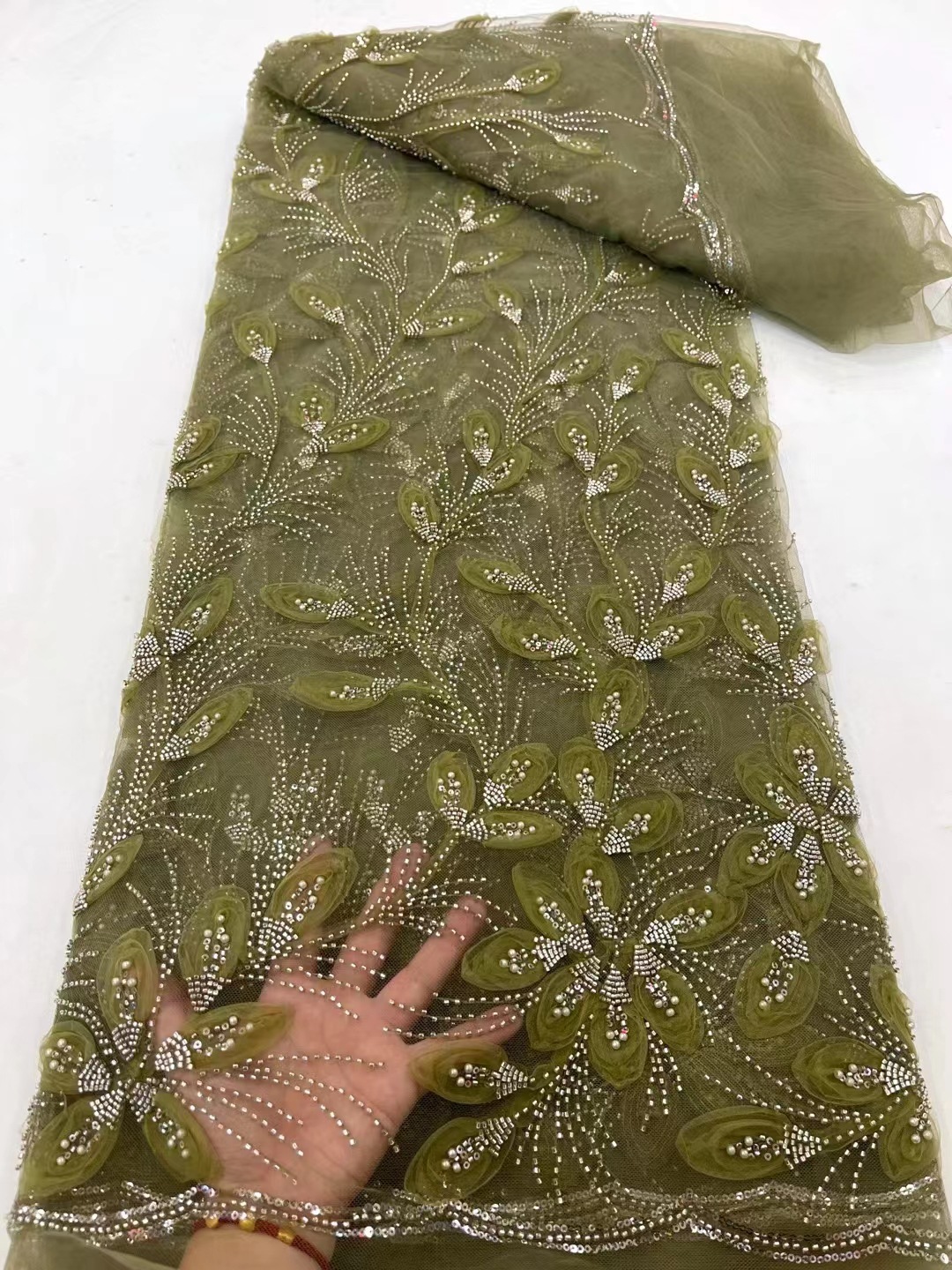 Ribbon Flower Beaded Tulle Lace Fabric Cocktail Party Occasion Evening Dress Embroidered Cloth Lace 4 Ribbon Flower Beaded Tulle Lace Fabric Cocktail Party Occasion Evening Dress Embroidered Cloth Lace - Image 4