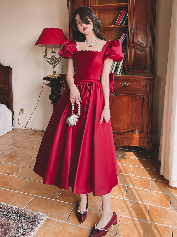 Winter Wine Red Engagement Daily French Princess On The Run Satin Dress 6 Winter Wine Red Engagement Daily French Princess On The Run Satin Dress - Image 6