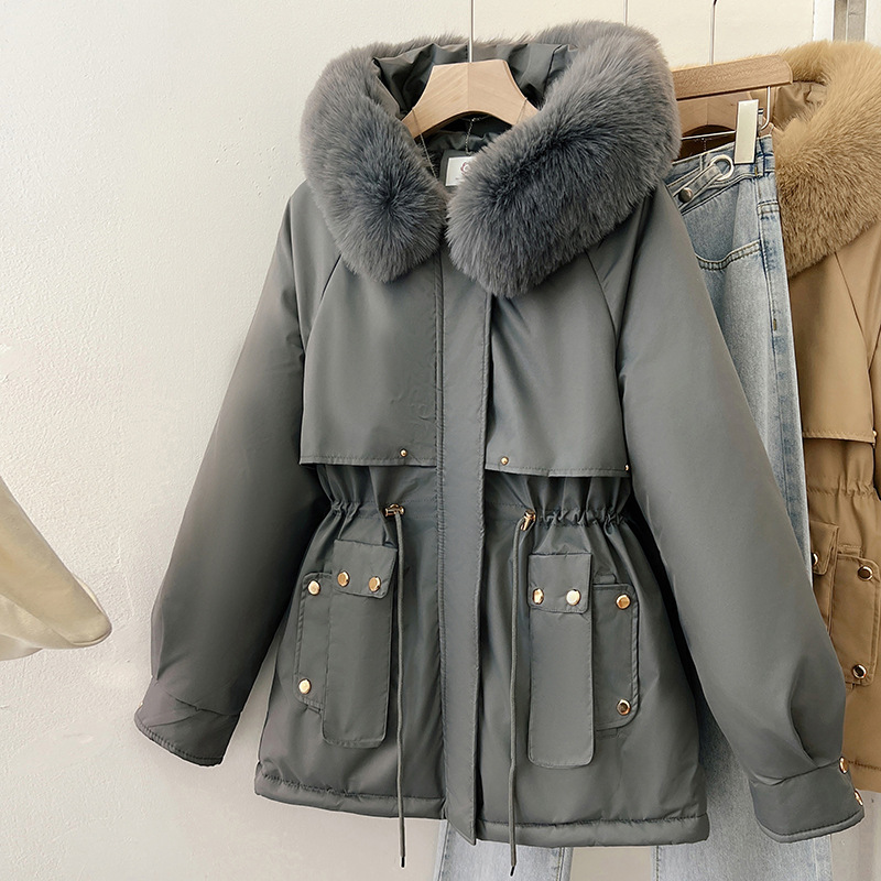Women's Solid-Colored Loose Cotton Padded Coat With A Large Furry Collar 4 Women's Solid-Colored Loose Cotton Padded Coat With A Large Furry Collar - Image 4