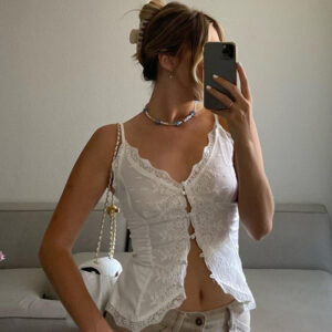 American Style Hot Girl Style Lace Lace Sexy V-neck Cardigan Ties Buckle Camisole Small Tank Tops