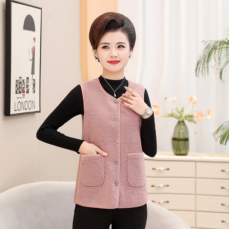 Middle-aged And Elderly Women's Short Fleece-Lined Vest Coat 7 Middle-aged And Elderly Women's Short Fleece-Lined Vest Coat - Image 7