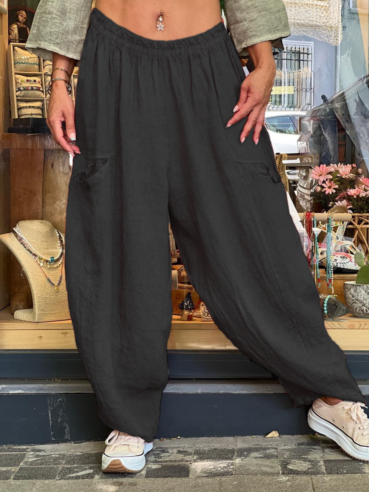 AutumnWinter Cotton-Linen Womens Long Solid-Color Pockets Loose Pants 7 AutumnWinter Cotton-Linen Womens Long Solid-Color Pockets Loose Pants - Image 7