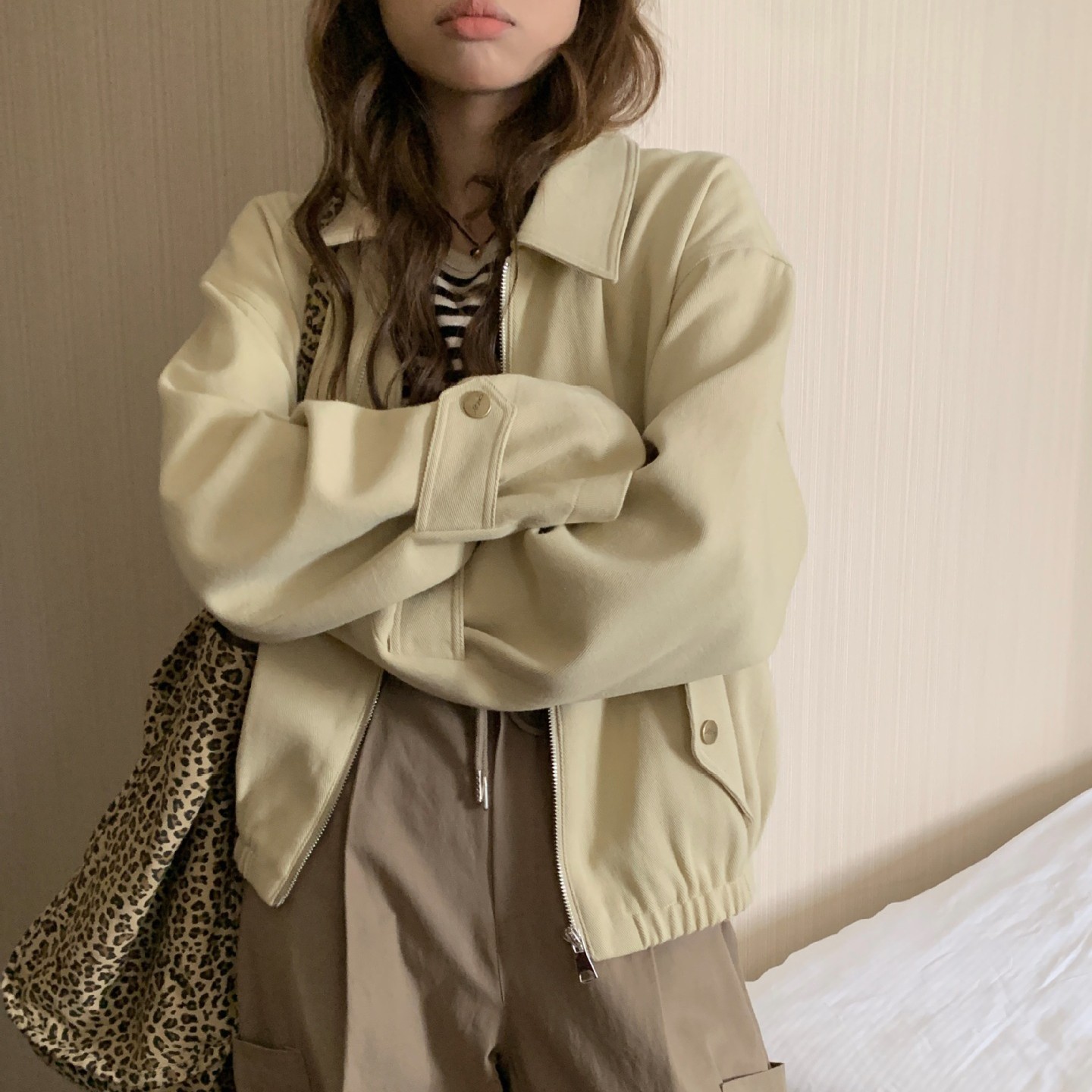 Casual Solid Color Lapel Long Sleeve Loose Slimming Zipper Coat 1 Casual Solid Color Lapel Long Sleeve Loose Slimming Zipper Coat