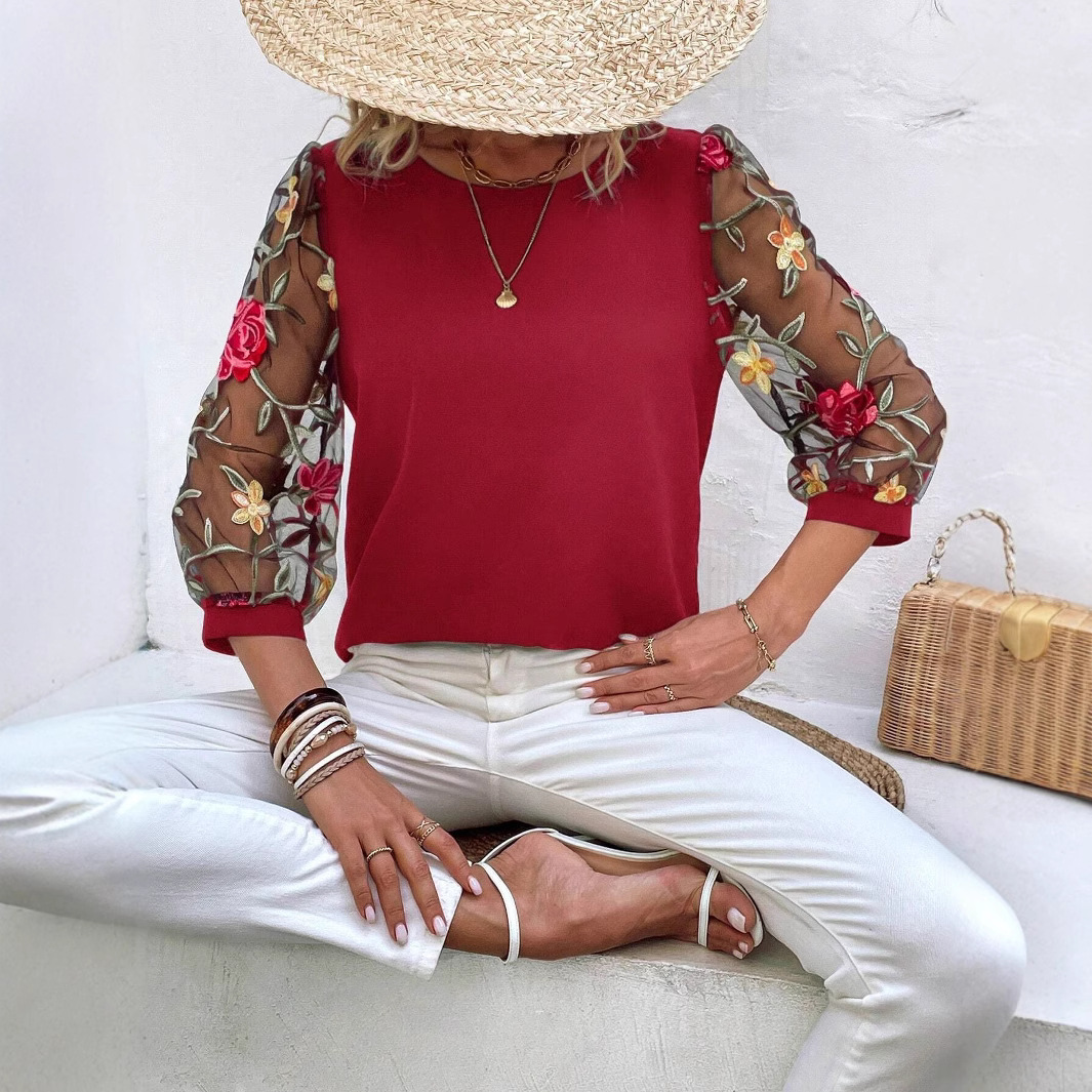 Women's Casual Mesh Black Patchwork Top 5 Women's Casual Mesh Black Patchwork Top - Image 5