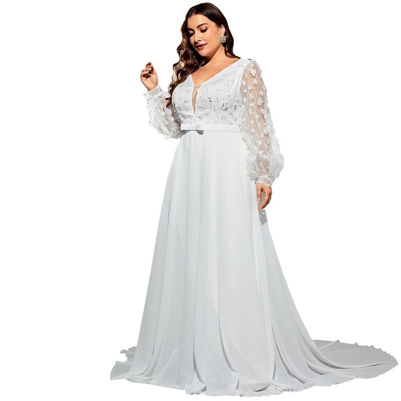 Elegant Banquet Wedding Party Waist Trimming Loose V-neck Dress 6 Elegant Banquet Wedding Party Waist Trimming Loose V-neck Dress - Image 6