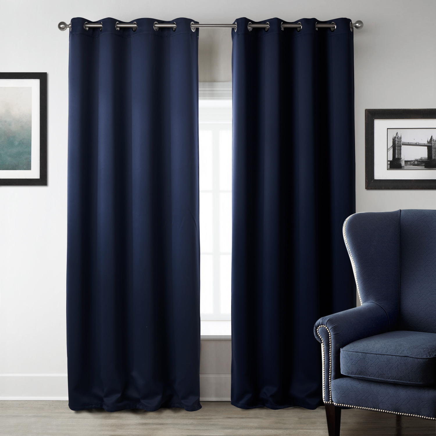 Dark Blue Bedroom Blackout Fabric Printed Curtains 4 Dark Blue Bedroom Blackout Fabric Printed Curtains - Image 4