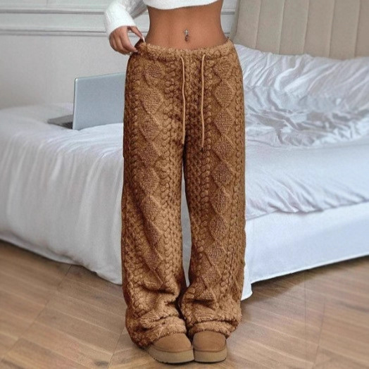 Women's Solid Color Front Tie Warm Casual Pants 3 Women's Solid Color Front Tie Warm Casual Pants - Image 3