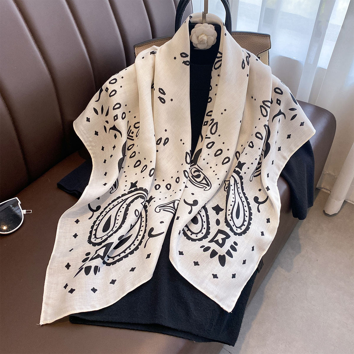 Retro Cashew Print 90 Large Scarf For Women Outerwear 3 Retro Cashew Print 90 Large Scarf For Women Outerwear - Image 3