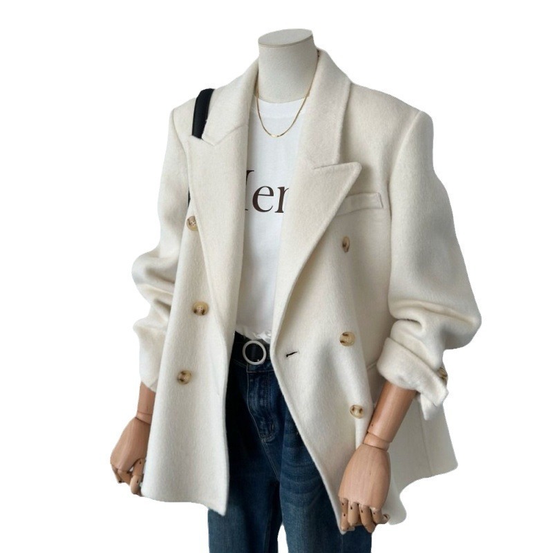 Women's Solid-Color Short Loose-Fit Double-Faced Cashmere Coat 5 Women's Solid-Color Short Loose-Fit Double-Faced Cashmere Coat - Image 5