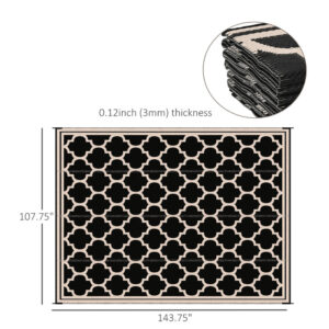 Reversible Polypropylene Outdoor Rug Folding, Durable, Perfect  With Four Straps  Waterproof Outdoor For Camping, Deck & Beach Black