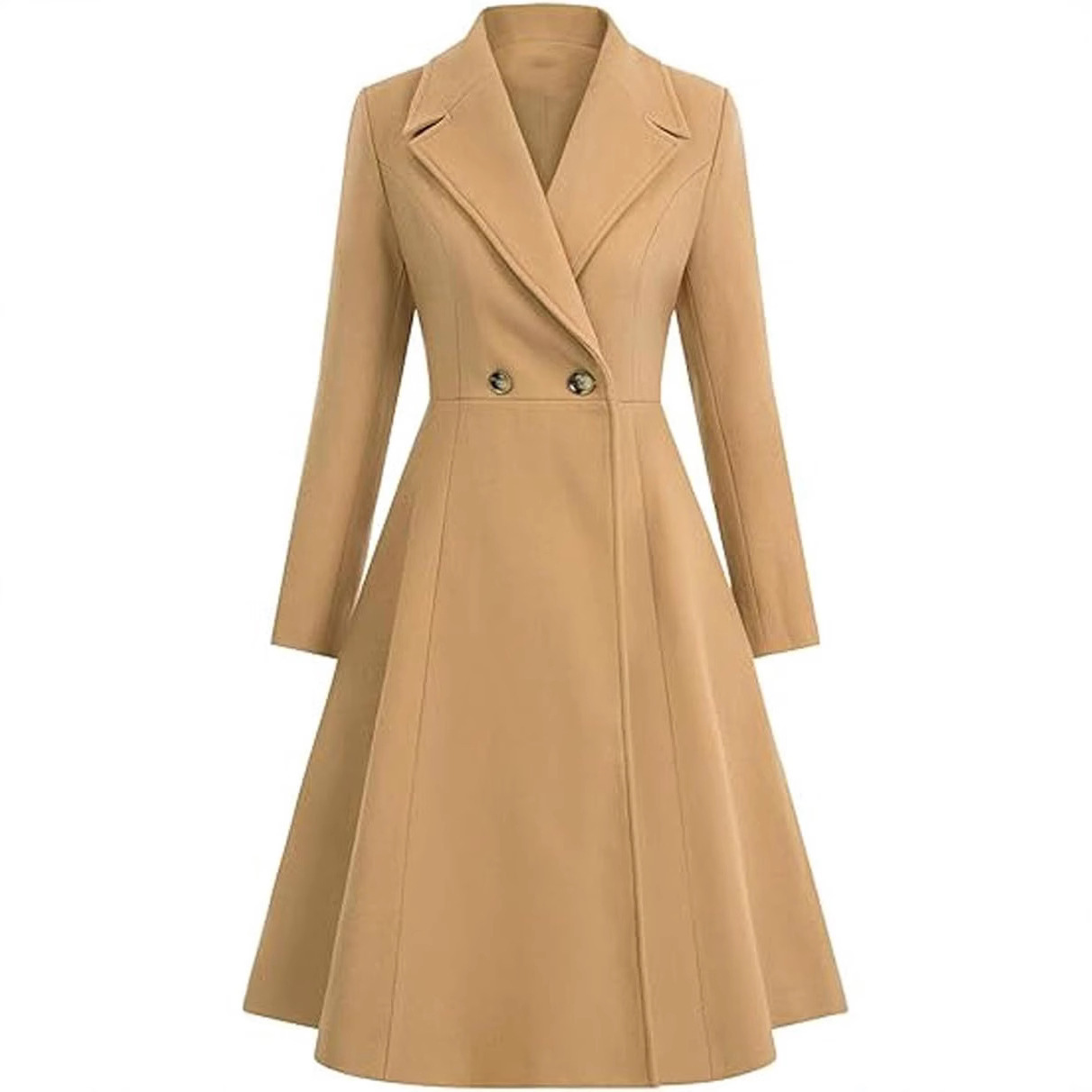 Women's Long Lapel Double Breasted Trench Coat 1 Women's Long Lapel Double Breasted Trench Coat