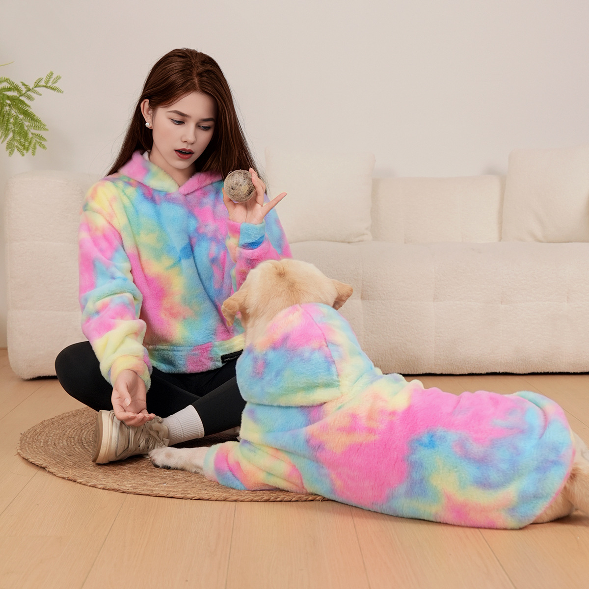 Pet Hoodie Tie Dye Rabbit Fur Rainbow-colored Dog Hoodie 4 Pet Hoodie Tie Dye Rabbit Fur Rainbow-colored Dog Hoodie - Image 4