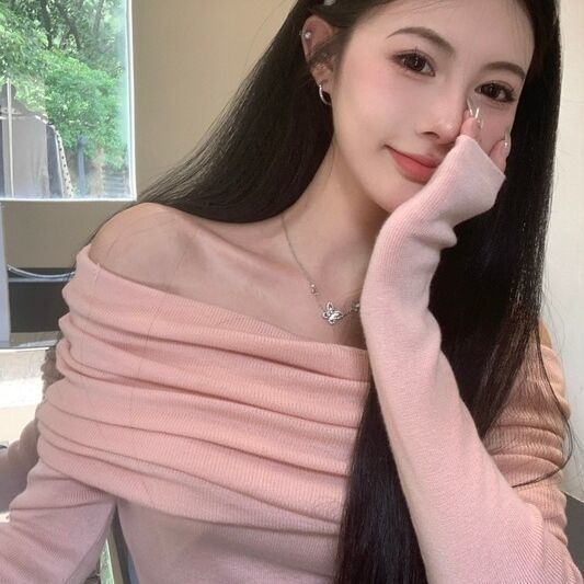 Off-shoulder Clavicle-knitted Sweater For Women 2 Off-shoulder Clavicle-knitted Sweater For Women - Image 2