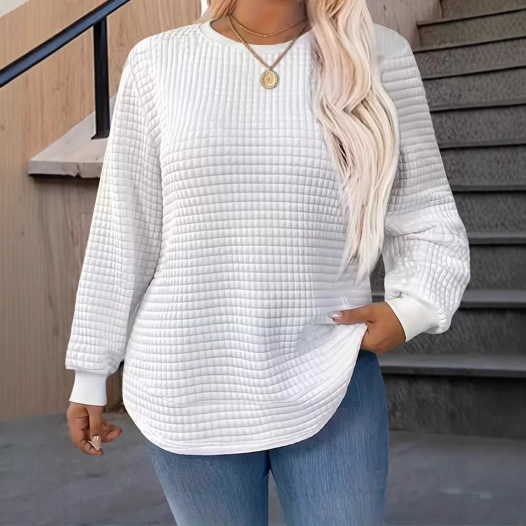 E005 Waffle-knit Crewneck Sweatshirt For Women 3 E005 Waffle-knit Crewneck Sweatshirt For Women - Image 3