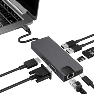 8 in 1 USB C Hub to USB-C, USB, SD Card, TF, Gigabit Ethernert, VGA, HDMI