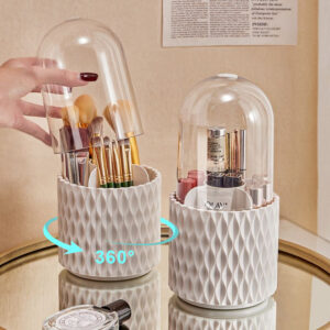 360° Rotating Makeup Brush Holder – Large Capacity Acrylic Organizer with Lid