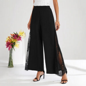 Elegant Lace-panelled High-waisted Casual Chic Wide-leg Pants