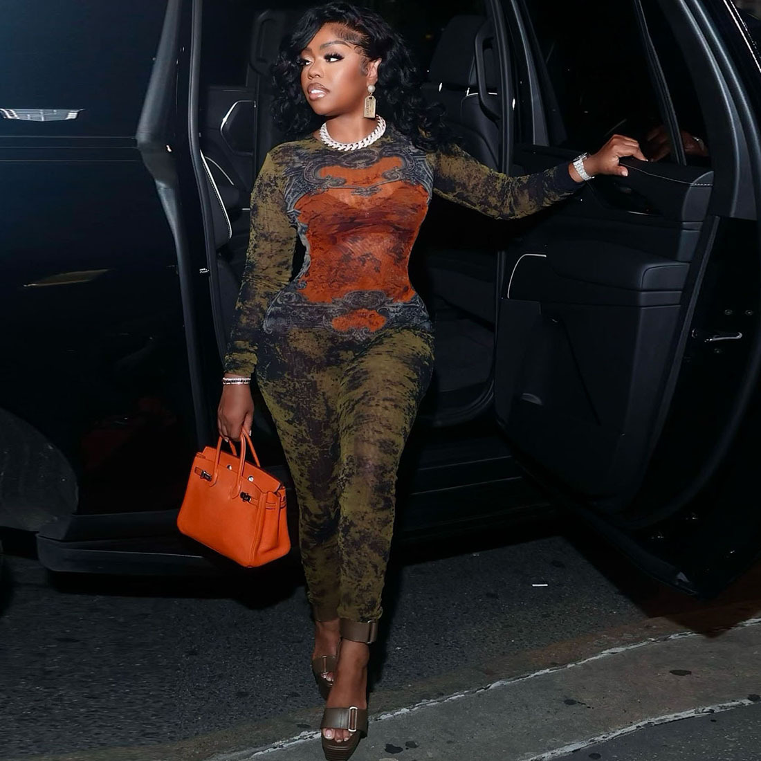 Women's Printed Sexy Mesh High Waist Slim-fit Zipper Long-sleeved Jumpsuit 3 Women's Printed Sexy Mesh High Waist Slim-fit Zipper Long-sleeved Jumpsuit - Image 3