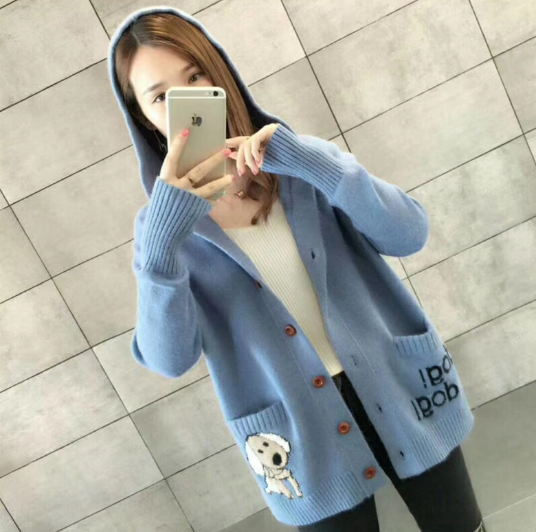 Women's Thickened Knitted Hooded Cardigan Loose Fit 1 Women's Thickened Knitted Hooded Cardigan Loose Fit