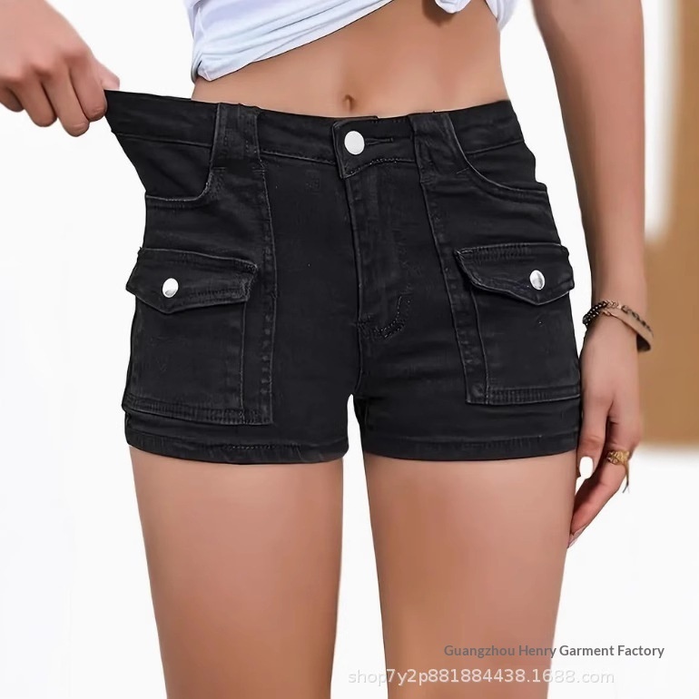 Women's Stretchy Multi-Pocket Denim Shorts 6 Women's Stretchy Multi-Pocket Denim Shorts - Image 6