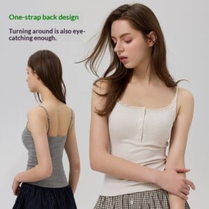 Bra With Cups Suspender Camisole Lace Trim Buttoned Slim-Fit Figure-Hugging InnerOuter Layer Base Top