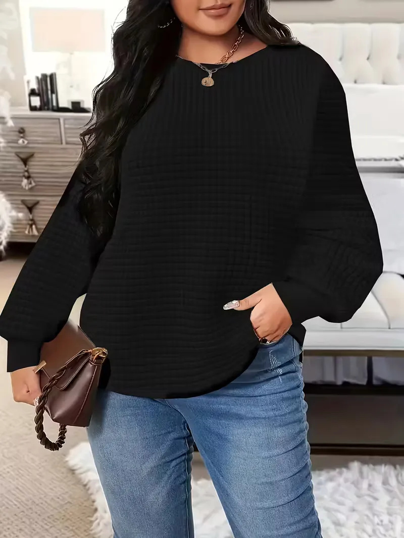 E005 Waffle-knit Crewneck Sweatshirt For Women 7 E005 Waffle-knit Crewneck Sweatshirt For Women - Image 7