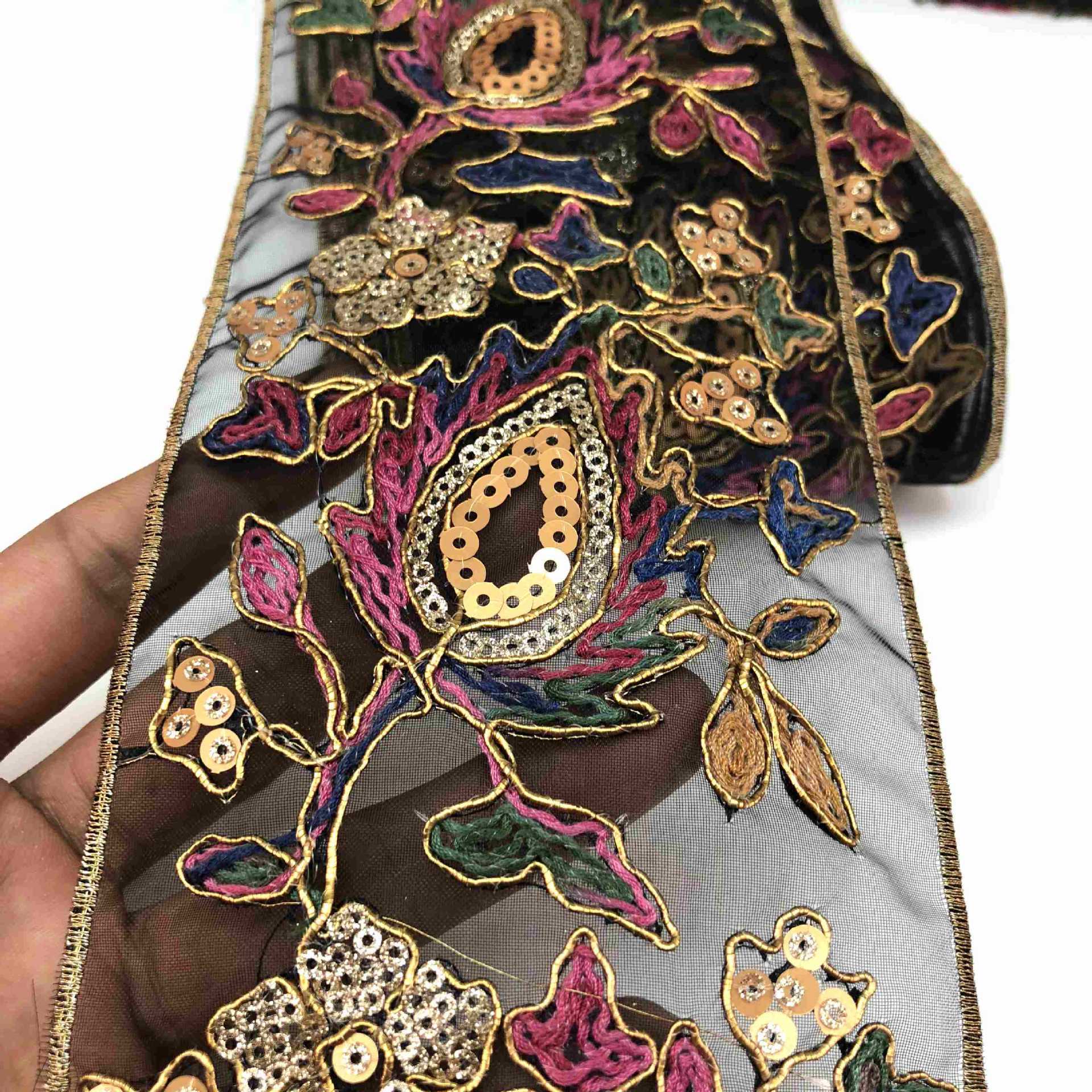 Retro Ethnic Sequin Lace Color Embroidery Gold Strand Rope Ribbon 4 Retro Ethnic Sequin Lace Color Embroidery Gold Strand Rope Ribbon - Image 4