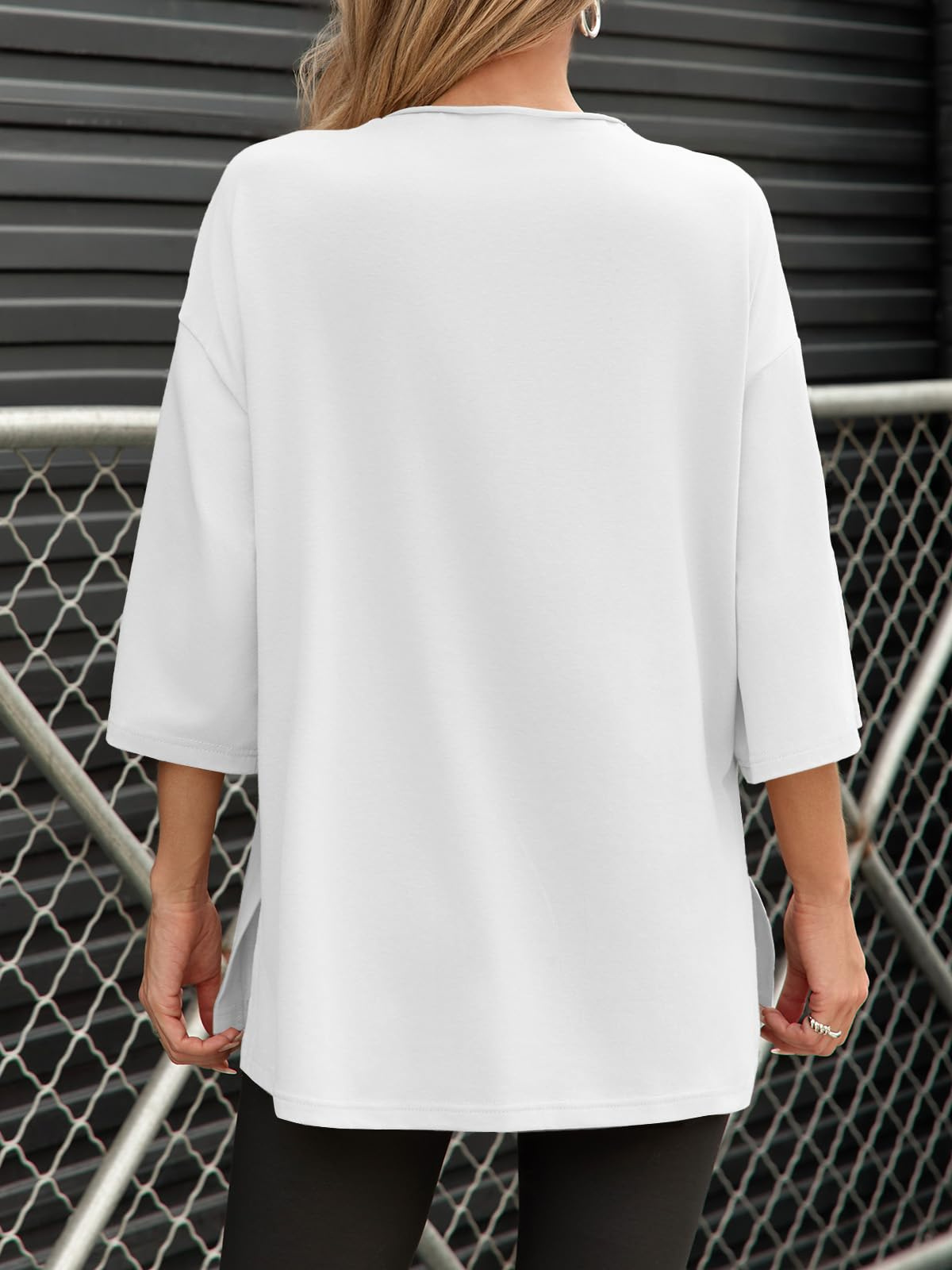 Fisoew Women's Oversized T Shirts Casual Sleeve Side Slit Workout Gym Loose Fit Summer Tee Tunic Tops 2 Fisoew Women's Oversized T Shirts Casual Sleeve Side Slit Workout Gym Loose Fit Summer Tee Tunic Tops - Image 2