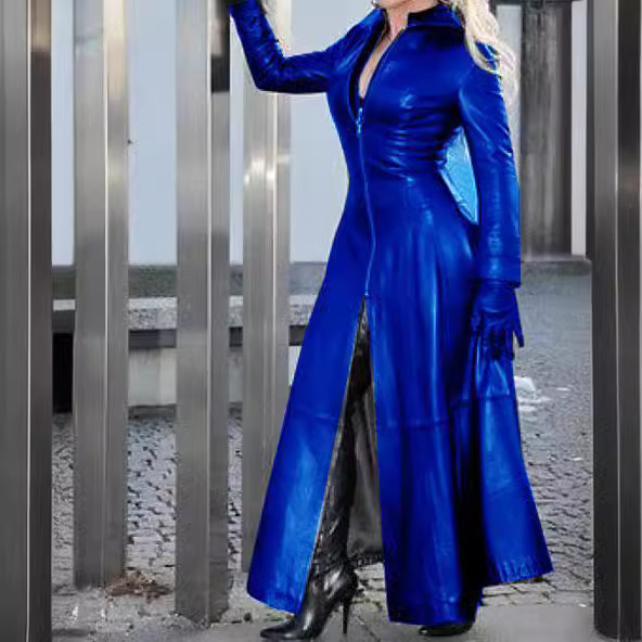 Women's Fashion Long Leather Coat With Stand Collar 4 Women's Fashion Long Leather Coat With Stand Collar - Image 4