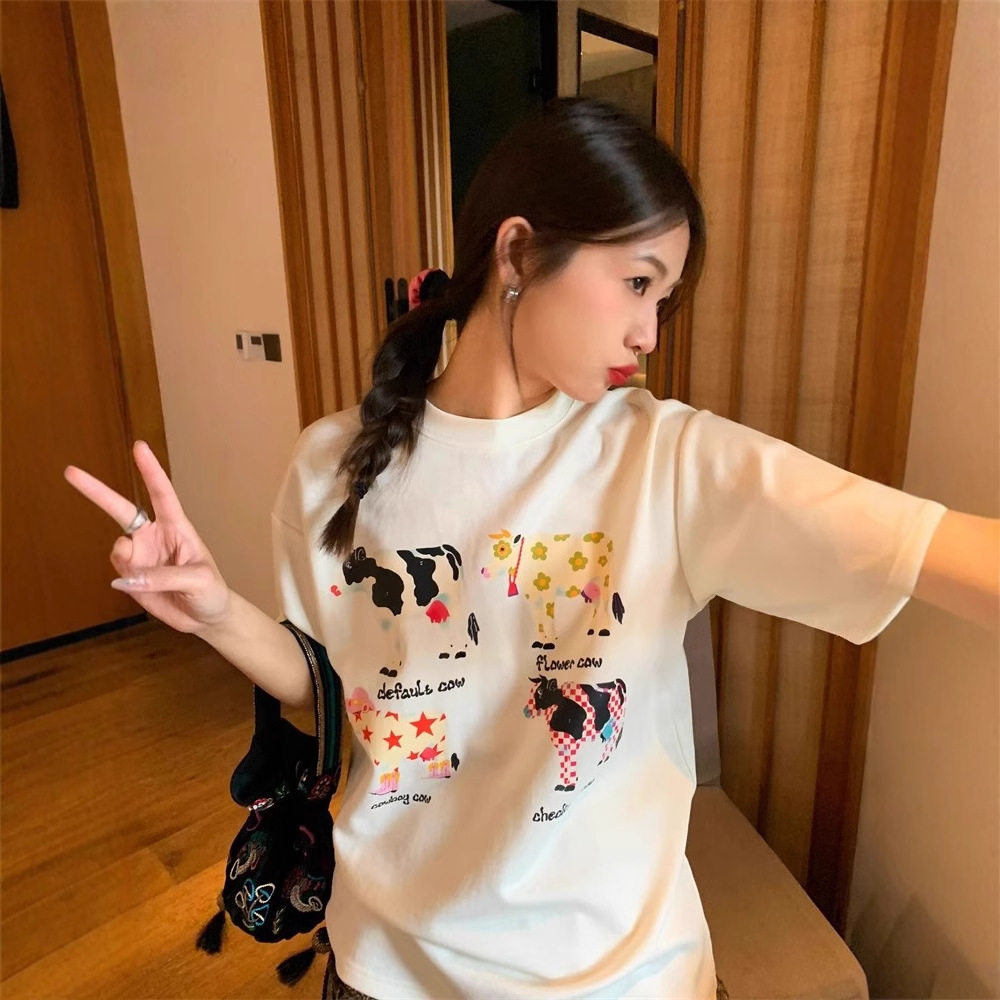 American Retro Cartoon Print Korean Version Loose Versatile Top 1 American Retro Cartoon Print Korean Version Loose Versatile Top