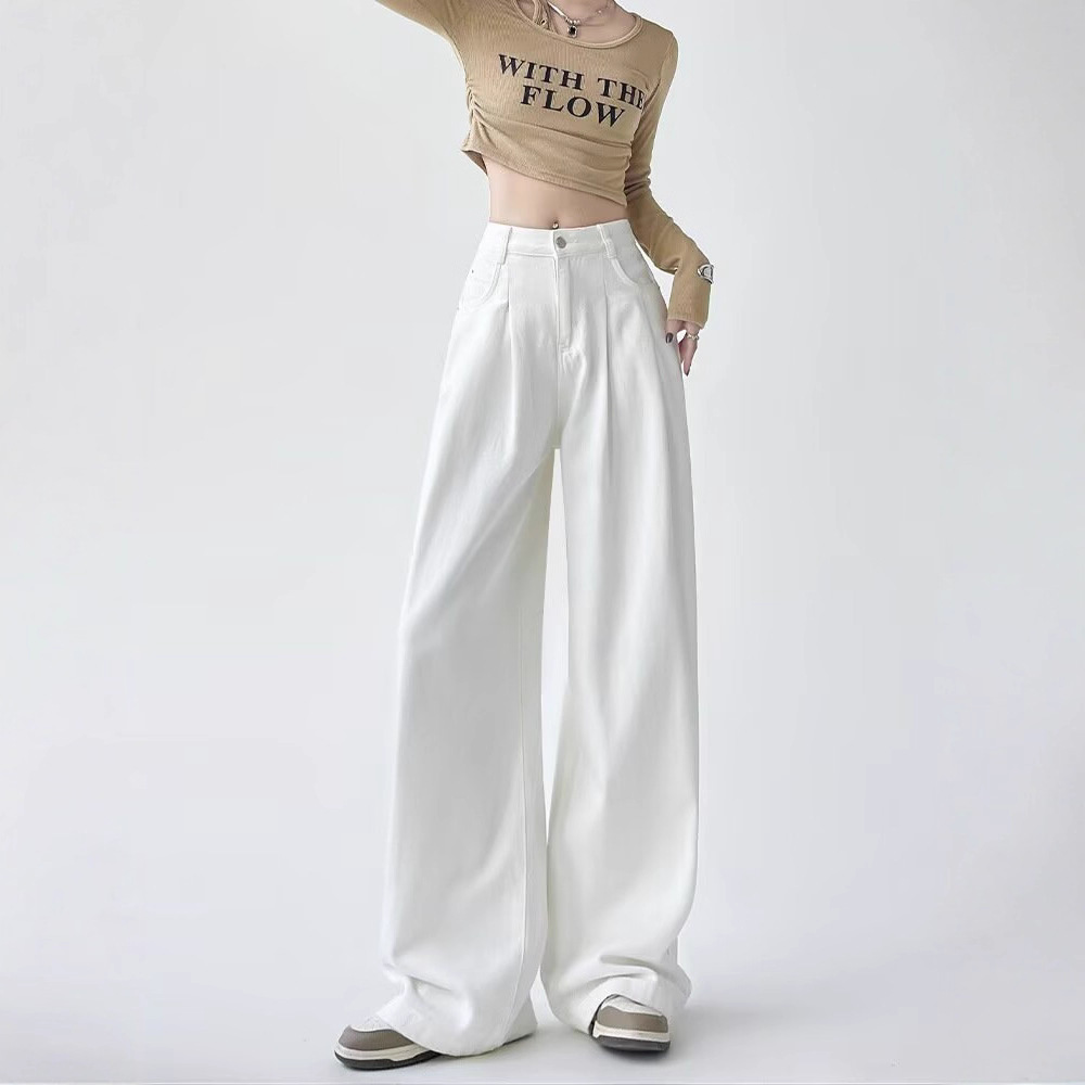 Women's White Wide-leg Straight Jeans 6 Women's White Wide-leg Straight Jeans - Image 6