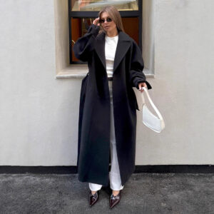 Fashionable Commuter-Style Lapel-Collar Split Loose Long Coat