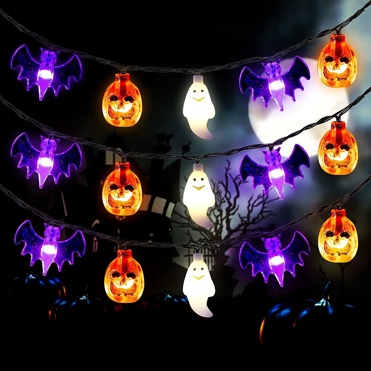 LED Halloween Pumpkin Spider Bat Skull String Light Lamp Home Garden Party Outdoor Halloween Decoration Lantern Light 4 LED Halloween Pumpkin Spider Bat Skull String Light Lamp Home Garden Party Outdoor Halloween Decoration Lantern Light - Image 4