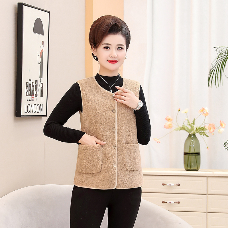 Middle-aged And Elderly Women's Short Fleece-Lined Vest Coat 5 Middle-aged And Elderly Women's Short Fleece-Lined Vest Coat - Image 5