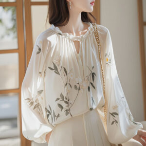 Loose-fitting Long-sleeve Floral Mini Shirt For Women