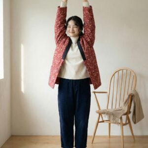 Women's Haori, Women's Warm Coat, Women's Japanese Style Padded Jacket, Indoor Wear, Lightweight & Warm Printed Coat, Japanese Traditional Clothing, Oversized Padded Jacket With Pockets