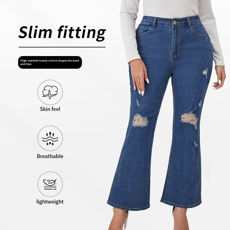 Women's Plus-Size Extra-Large Blue Straight-Leg Ripped Jeans 2 Women's Plus-Size Extra-Large Blue Straight-Leg Ripped Jeans - Image 2