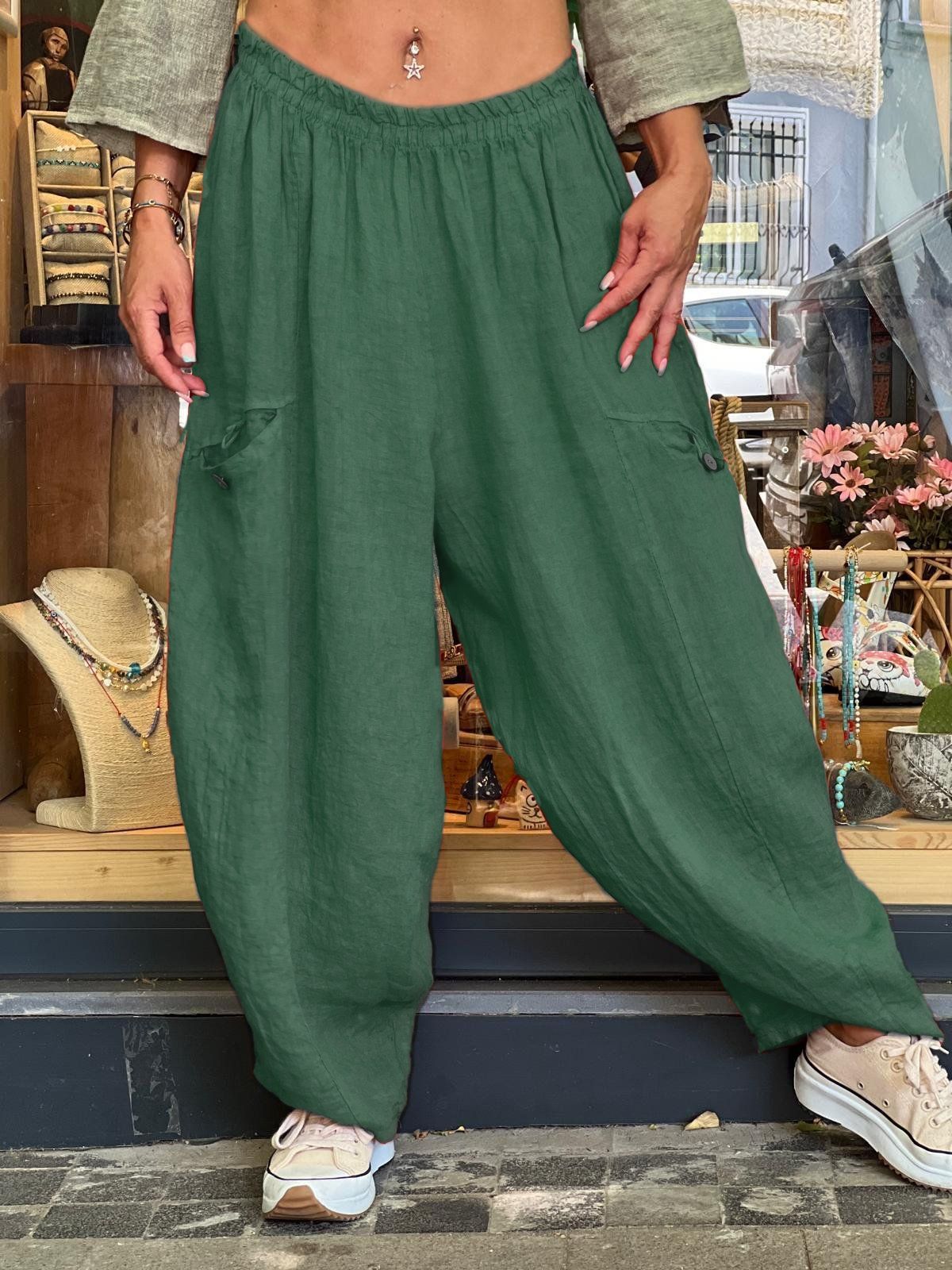 AutumnWinter Cotton-Linen Womens Long Solid-Color Pockets Loose Pants 2 AutumnWinter Cotton-Linen Womens Long Solid-Color Pockets Loose Pants - Image 2