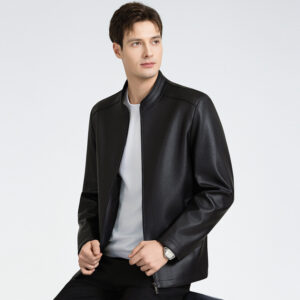 Versatile Men's Lapel Leather Jacket