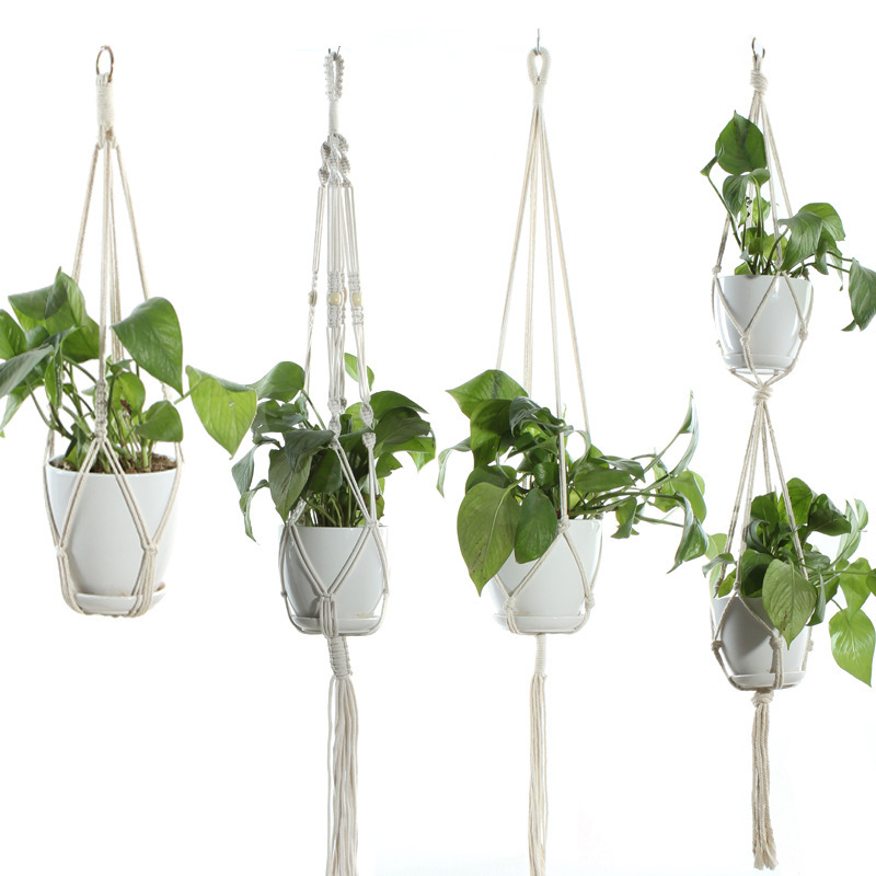 Flower Pot Net Bag Beige Cotton Rope Indoor Plant Hanger Hanging Basket Sling 4 Flower Pot Net Bag Beige Cotton Rope Indoor Plant Hanger Hanging Basket Sling - Image 4