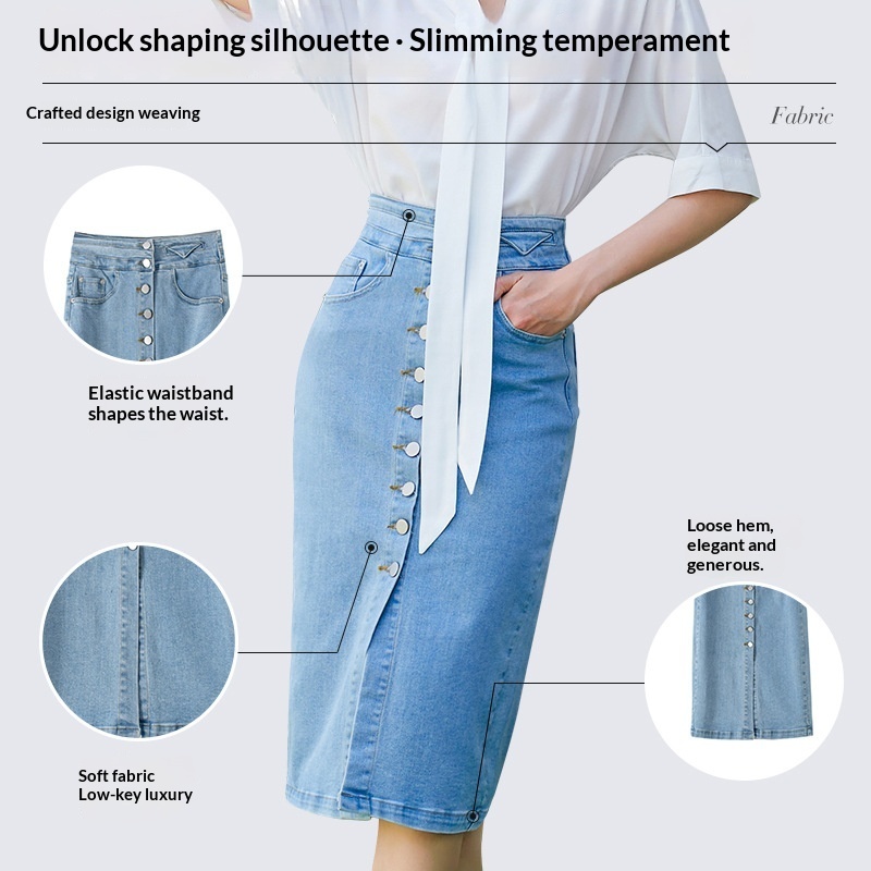 Single-breasted Denim Skirt For Women 7 Single-breasted Denim Skirt For Women - Image 7
