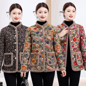 Moms Fleece-Lined Thickened Leopard-Print Cotton Padded Coat