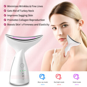EMS Microcurrent Neck Face Beauty Device With 3 Colors LED Photo Therapy Skin Tighten Reduce Double Chin Face Lifting Devices