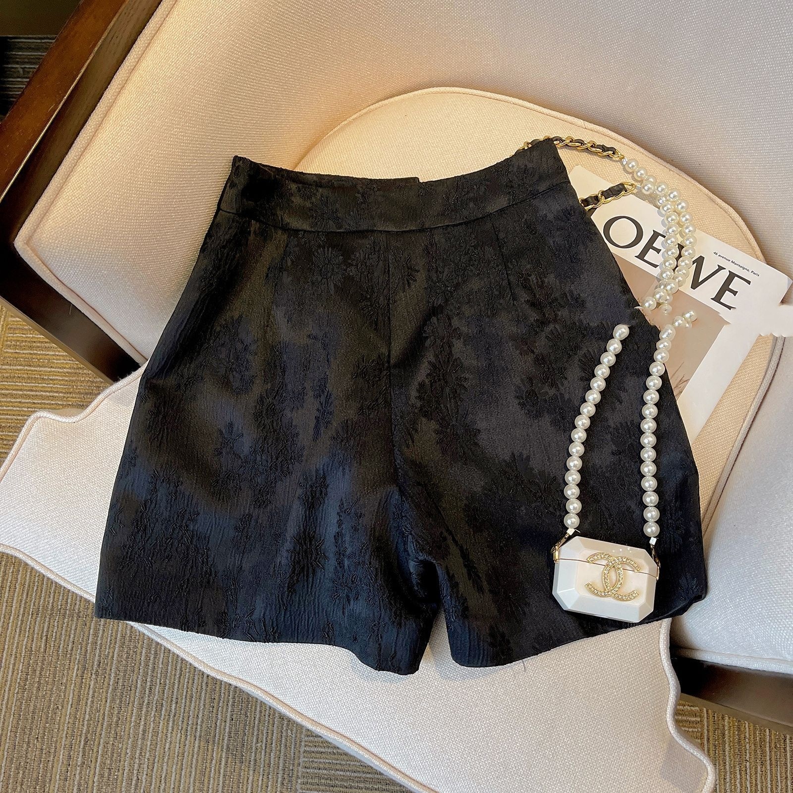 Chanel-style Black Jacquard Suit Shorts For Women 5 Chanel-style Black Jacquard Suit Shorts For Women - Image 5
