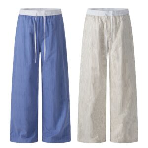 Contrast-color Patchwork Drawstring Elastic Waist Loose Straight-leg Floor-length Sweatpants