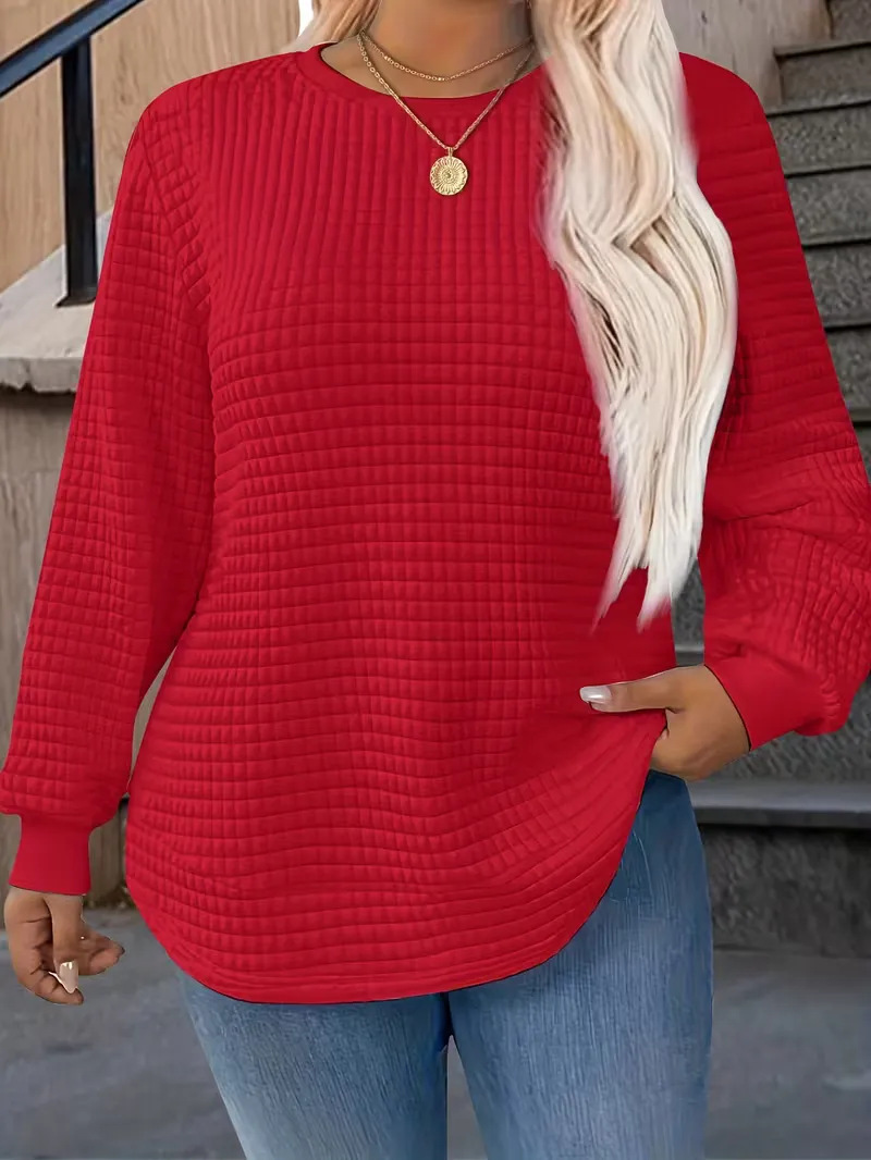 E005 Waffle-knit Crewneck Sweatshirt For Women 8 E005 Waffle-knit Crewneck Sweatshirt For Women - Image 8