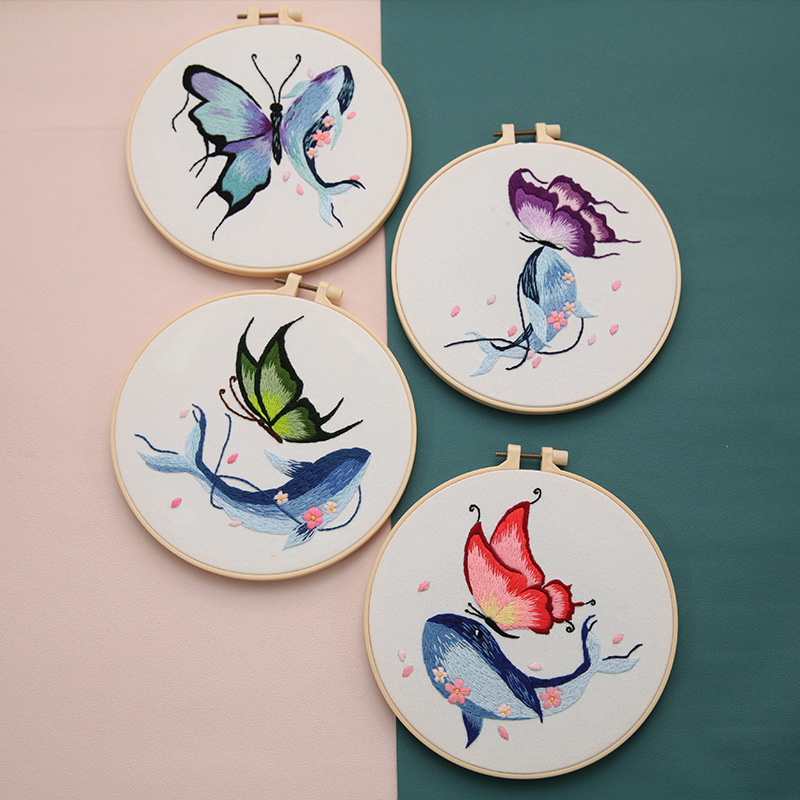 Embroidered DIY Materials Pack Whale With Butterfly Handmade Hanging Pictures 7 Embroidered DIY Materials Pack Whale With Butterfly Handmade Hanging Pictures - Image 7