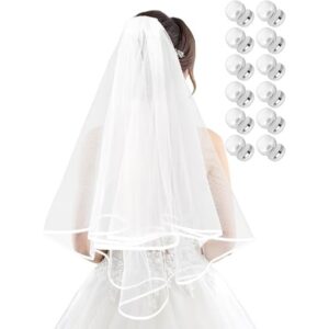 Bridal Veil Wedding Veil Weights Short 2 Tier Veil And 12 Pairs Veil Weights Magnetic Double Sided Artificial Pearls Silver Button For Bachelorette Party Bridal Shower Veil